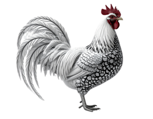 Unique Silver Laced Wyandotte Chicken, Intricate Feather Pattern, 3D Render, Isolated.