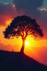 Majestic Tree Silhouette at Sunrise Hope, Growth, and Spiritual Awakening