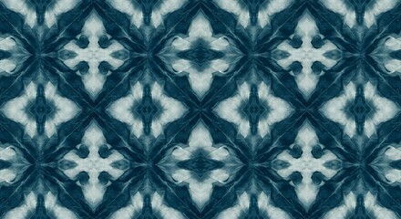 Fototapeta premium Repeating pattern of dark blue and white floral shapes creating a symmetrical and seamless design look