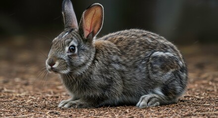 Fototapeta premium Close-up portrait of a charming wild rabbit, featuring its soft fur and adorable features looking