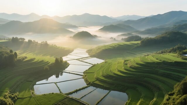 Terraced rice fields in mountains