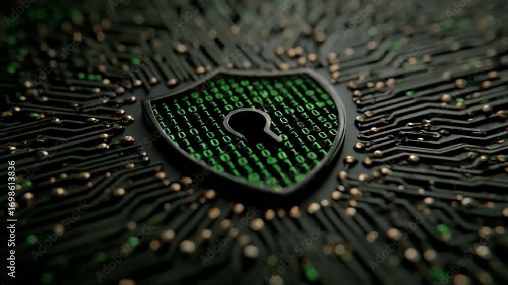 Poster cybersecurity shield concept: a futuristic image of a digital shield, representing robust cybersecur