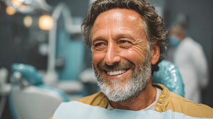 happy mature man undergoing dental examination at clinic smiling during teeth checkup professional oral care treatment and no fear wellbeing concept