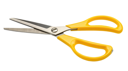 Sharp yellow-handled steel scissors ideal for crafting, sewing, and office use, isolated view