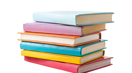 Colorful stack of hardcover books for education learning and organization on white background