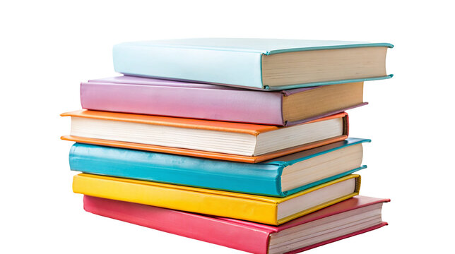 Colorful stack of hardcover books for education learning and organization on white background