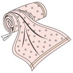 Rolled pink polka dot scarf with tassels, a stylish accessory for women