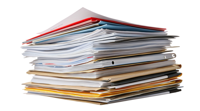 Stack of office paperwork to organize and declutter your busy professional workspace efficiently