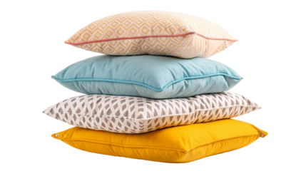 Colorful decorative pillows stacked for modern home decor and cozy living room interior design