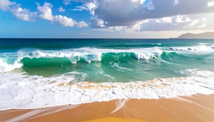 Ocean waves crashing on a sandy beach