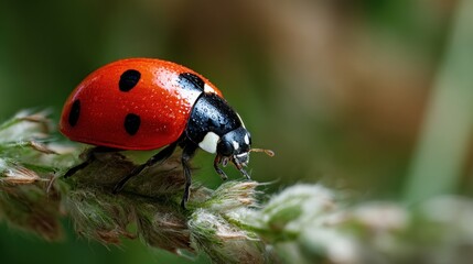 Obraz premium Dewy ladybug on grass