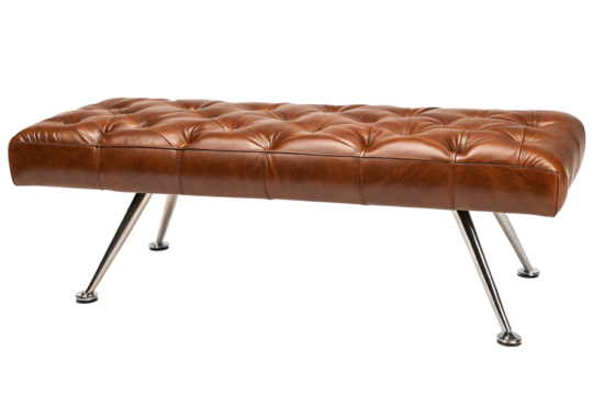 Elegant leather bench with tufted design and metal legs for modern home decor and stylish seating