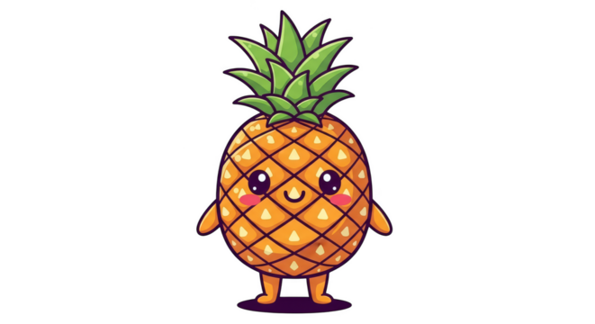 Animated pineapple with face standing upright