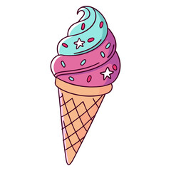 Rainbow Swirl Ice Cream Cone with Sprinkles Vector 
