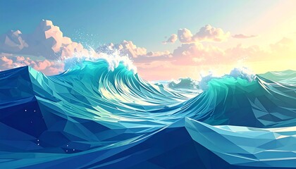 Ocean waves, stylized, landscape