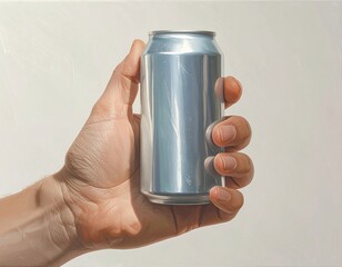 Hand holding a light gray aluminum can