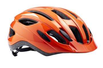 Orange bicycle helmet with sleek design for cycling safety and sporty modern look outdoors