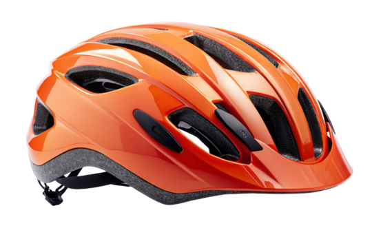 Orange bicycle helmet with sleek design for cycling safety and sporty modern look outdoors