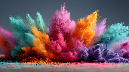 vibrant colorful powder explosion during holi celebration in india festival day cultural event spring fun party excited people joy and traditional festivity