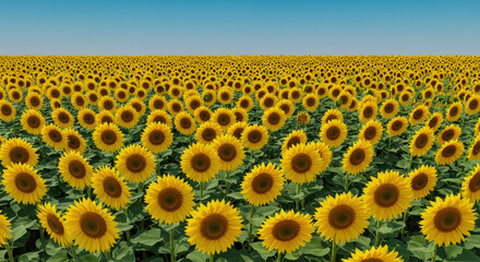 Vibrant sunflower field under blue sky