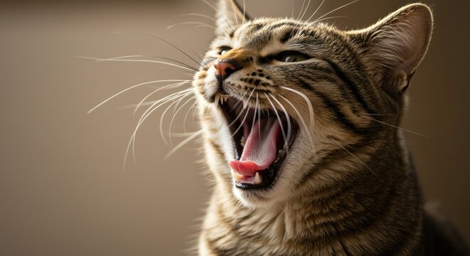 Tabby cat yawning close up - Powered by Adobe