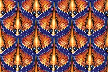 Seamless Vector Pattern of Cute Cartoon Stingray &ndash; Editable, Tileable Design Perfect for Kids Products, Fabric Prints, Stationery, Packaging, Wallpapers, and Digital Creative Projects