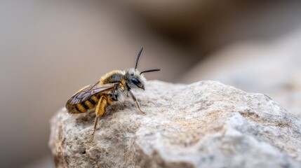 Bee on rock macro photography