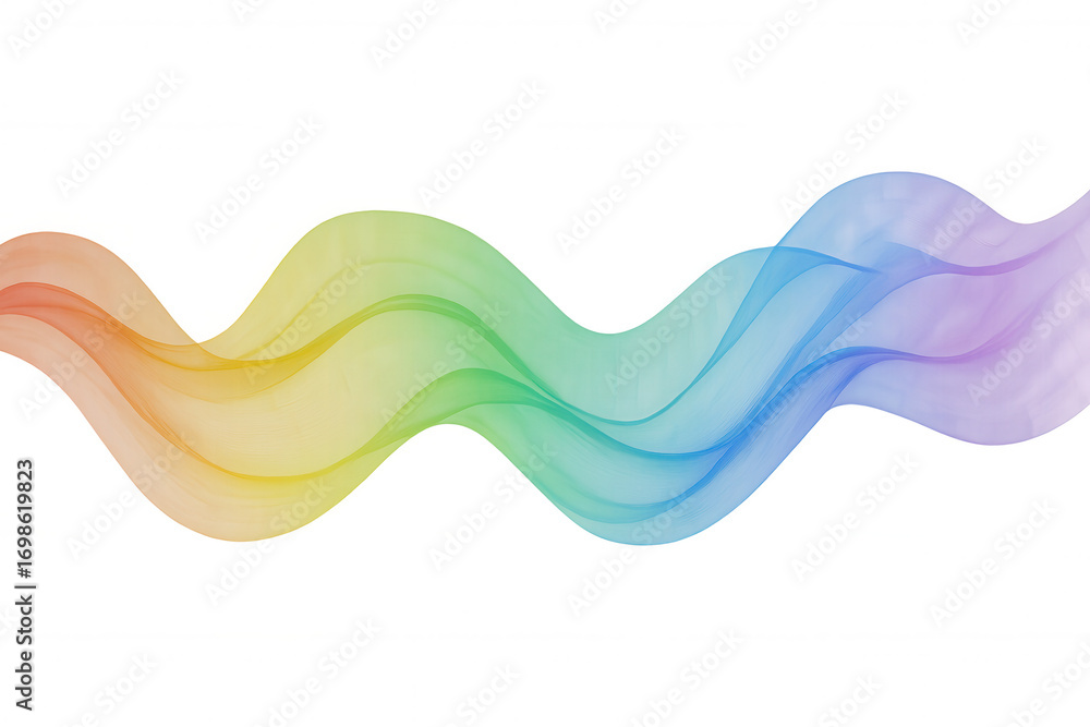 Poster fluid multicolored wave undulating against transparent backdrop, generating dynamic graphic motion