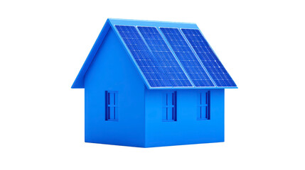Blue house with solar panels on roof modern eco friendly home sustainable energy clean technology renewable power environmental conservation minimalistic design isolated on transparency background