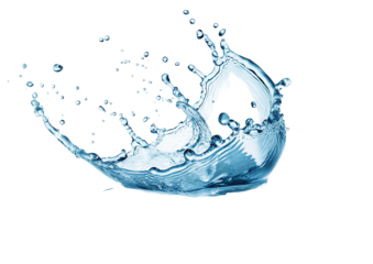 Dynamic water splash with droplets on black background in high speed photography motion capture