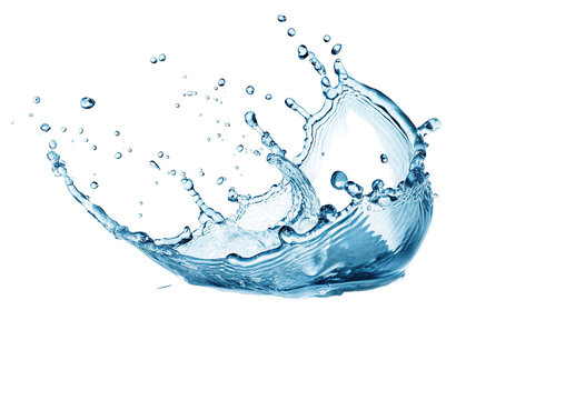 Dynamic water splash with droplets on black background in high speed photography motion capture