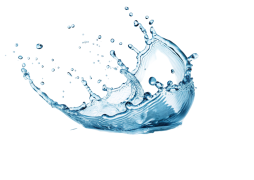 Dynamic water splash with droplets on black background in high speed photography motion capture
