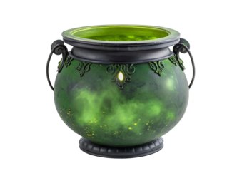 Mystical green cauldron with glowing magical aura for witchcraft and enchanted potion recipes