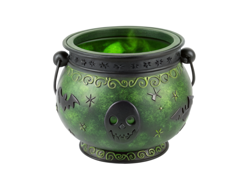 Mystical green Halloween cauldron with eerie designs and spooky atmosphere for festive decoration