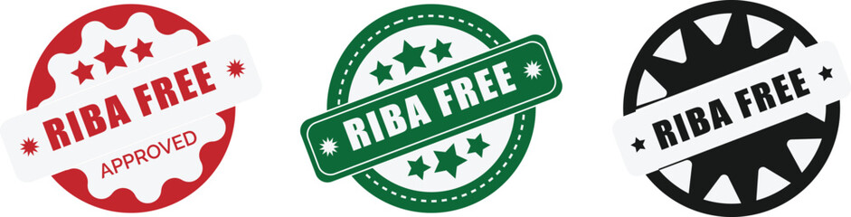 Riba Free Vector Stamp and Badge Set for Islamic Finance Design