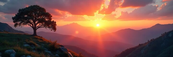 Serene landscape at sunrise, symbolizing hope, spiritual awakening, and the journey towards enlightenment  Perfect for themes of faith, peace, and finding inner strength ,  calm,  path,  nature