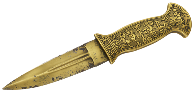 ancient golden dagger with intricate designs on transparent background - Powered by Adobe
