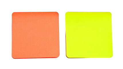 Orange square note yellow square note isolated on transparency background vibrant color office supply blank sticky paper stationery simple minimal copy space
