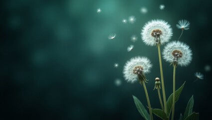 White Dandelion Puff Flowers in Soft Sunlight – Dreamy Nature Background Photography
