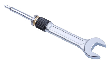 Metal tool combination wrench screwdriver silver isolated adjustable hand tool hardware repair innovative mechanical construction maintenance steel equipment closeup industrial technology fix