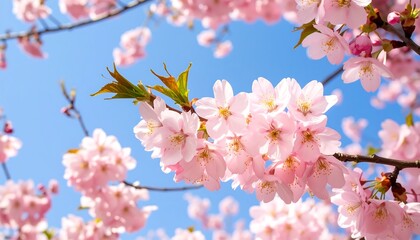 Pink cherry blossoms against a clear blue sky (1)