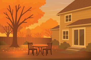 autumn atmosphere behind the house. Full Vector. NOT AI GENERATED!