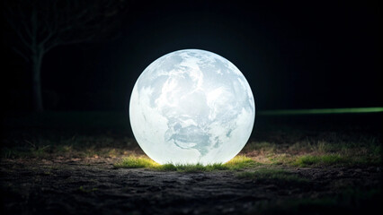 Glowing Sphere Resembling the Moon on Grassy Ground at Night light