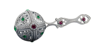 elegant jeweled egg with intricate handle on transparent background