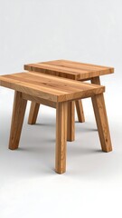 Two simple, light oak stools, stacked