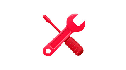 Red wrench and screwdriver crossed, symbolizing repair, maintenance, and construction, isolated on transparency background, conveying sense of readiness and reliability