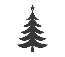 Holiday Vector Illustration of Christmas Tree Silhouette with Seasonal Decorations and Star