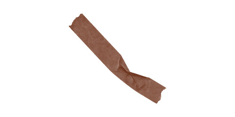 A singular piece of brown packing tape caught in a moment of stillness against a stark black