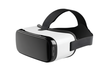 3d model of a virtual reality headset, white and black color palette, transparent background, png format, white background, png file
