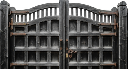 Weathered wooden gates aged grandeur